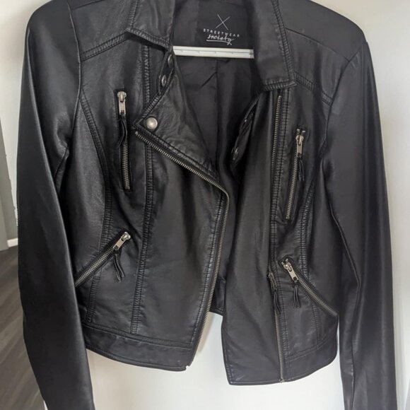 Black Faux Leather Biker Jacket - Small - Picture 1 of 3
